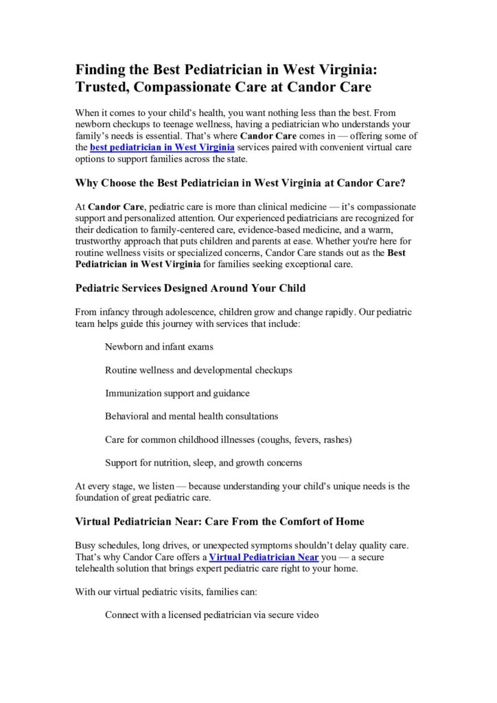 Best Pediatrician in West Virginia | Virtual Pediatrician Near - Candor Care