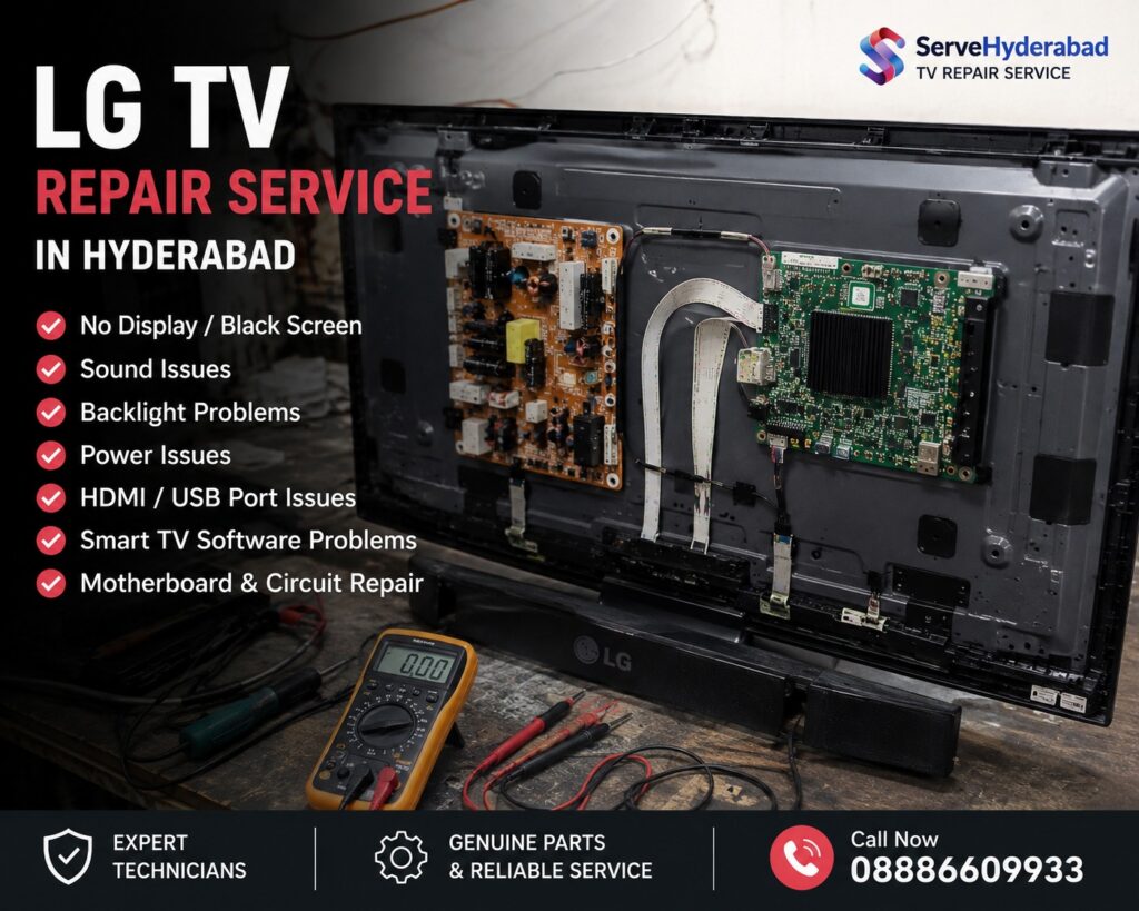 Fast LG TV repair in Nagole. LED, Smart TV, Bravia issues fixed at home by trained technicians. Same-day service with warranty. Book now!